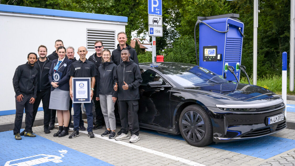 The Lucid Air Grand Touring conducted a record-breaking journey of 1,205 kilometers (~749 miles) between St. Moritz, Switzerland and Munich, Germany, including alpine roads, highways, and secondary roads. Lucid exceeded the previous record for the longest journey of 1,045 kilometers set in June 2025 by 160 kilometers.